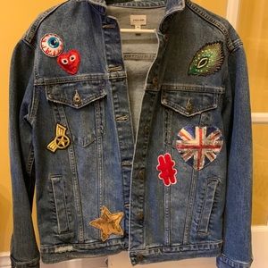 patchwork sparkly denim jean jacket